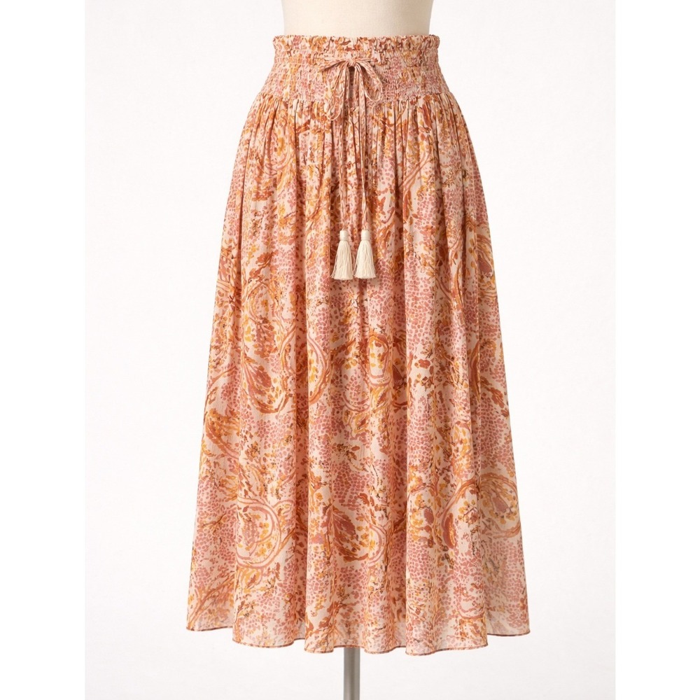 Cynthia Rowley XL Orange Cream Rayon Flowy Elastic Waist Maxi Skirt Boho Resort - Picture 1 of 11